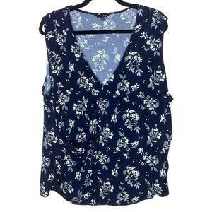 Violets & Roses Navy Floral Sleeveless Surplice Top Size 2X